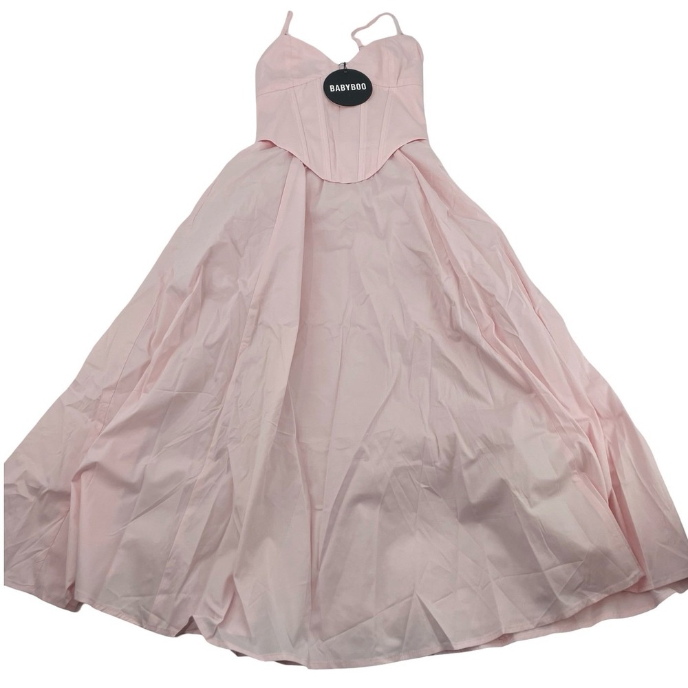 Babyboo Women's Maxi Dress Corset Lace Up Pink Cotton Blend XS NWT